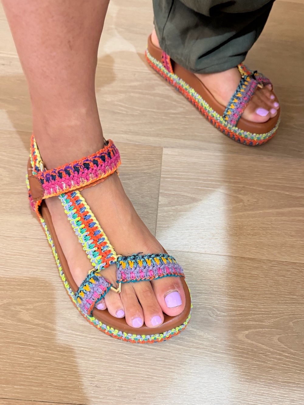 Multicolor Crochet-Strap Flatform Sandals